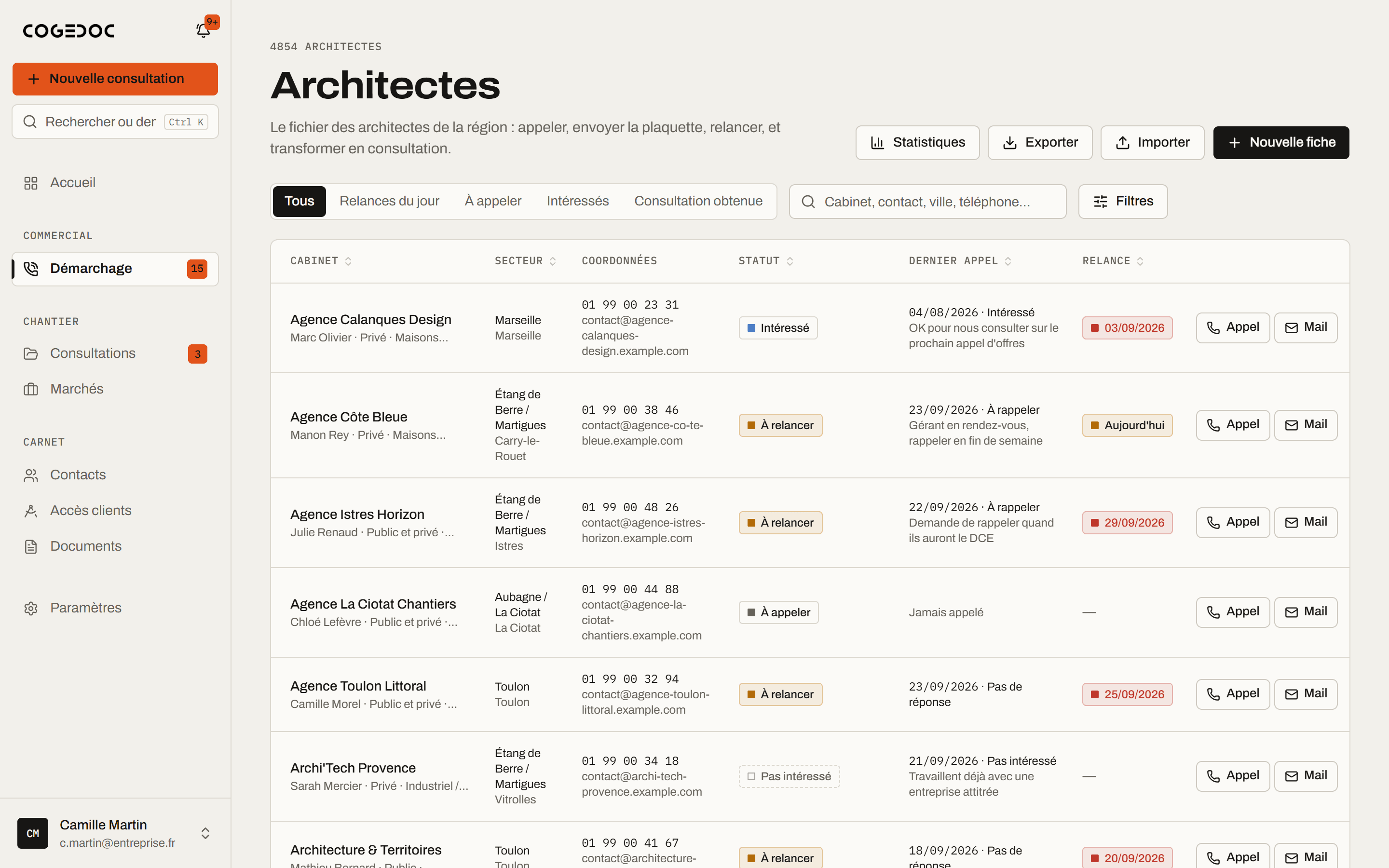 Liste des architectes à démarcher